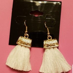 White & gold tassel earrings